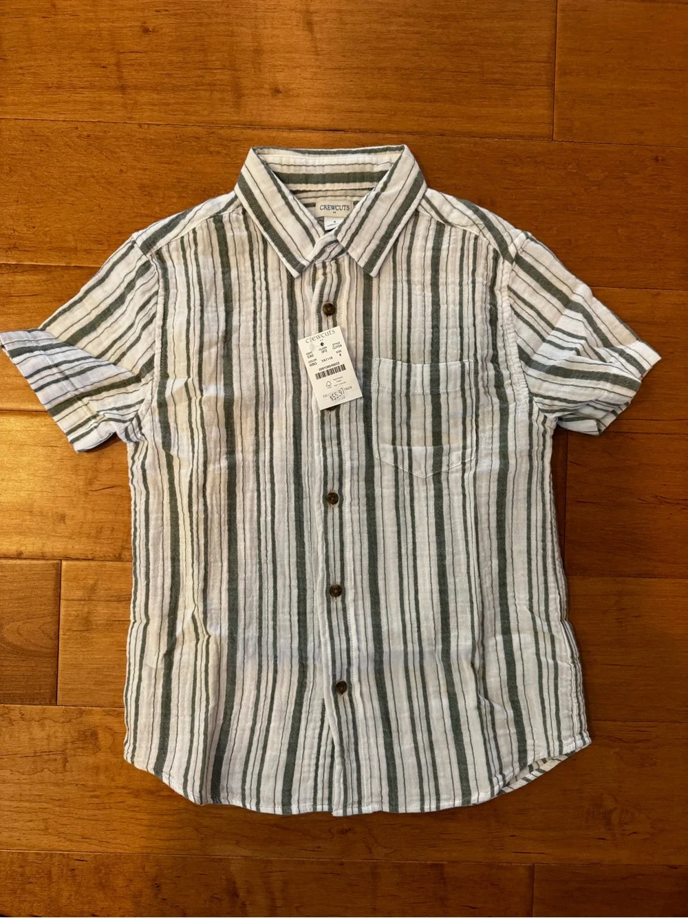 Crewcuts White and Olive Striped Button-Down Shirt